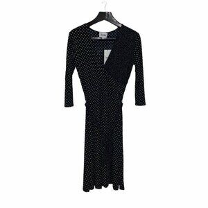 Leota Womens Perfect Wrap Dress Black White Polka Dot Belted Midi Medium New